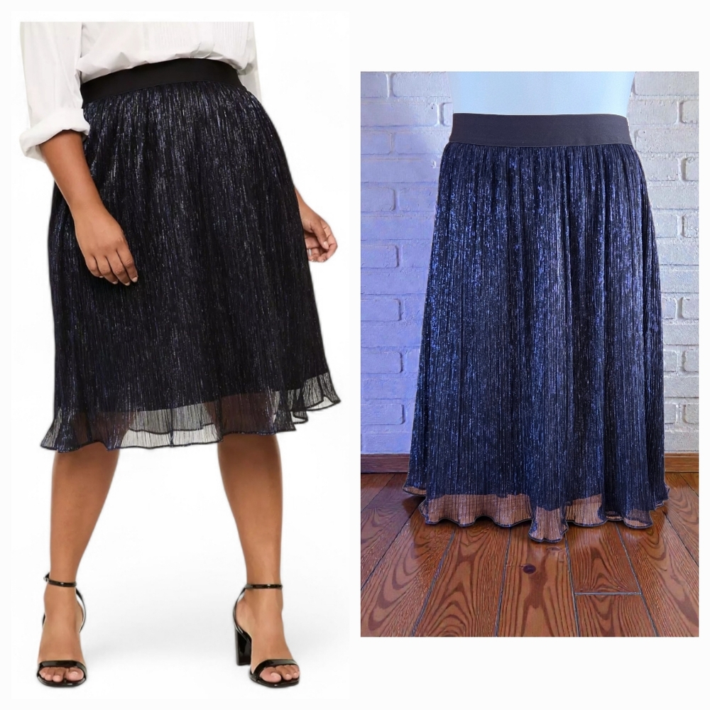 Lane Bryant Lurex Shimmer Crinkle Knit Skirt Black Blue Metallic Size 28 NWT